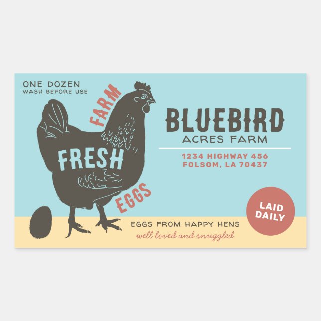 Adesivo Retangular Ovos Frescos de fazenda (Frente)