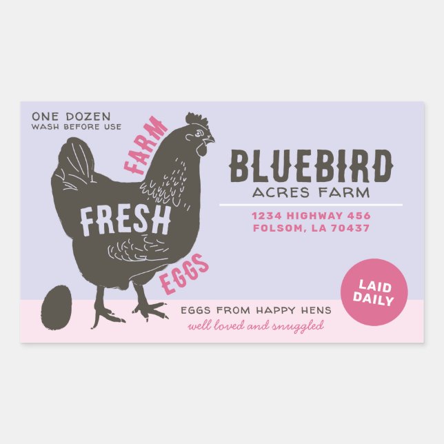 Adesivo Retangular Ovos Frescos de fazenda (Frente)