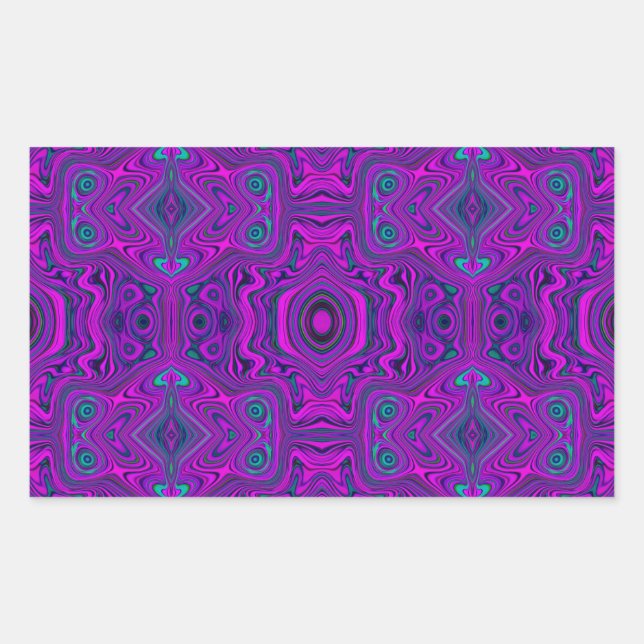 Adesivo Retangular Padrão Abstrato Trippy Retro Magenta e Preto (Frente)