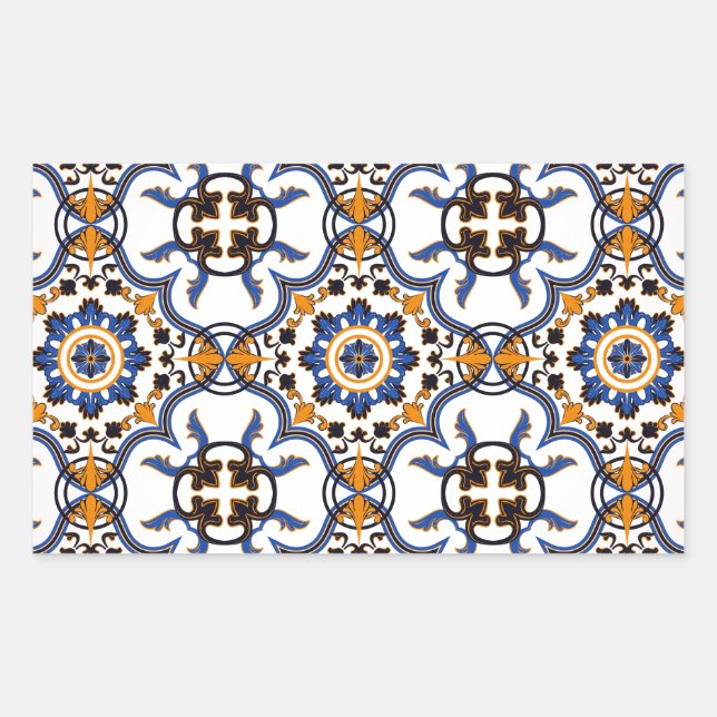 Adesivo Retangular Padrão Amarelo Azulejo Azulejo Azulejo Vintage (Frente)