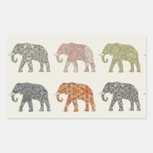 Adesivo Retangular Padrão Animal Colorido de Elefante Contemporâneo