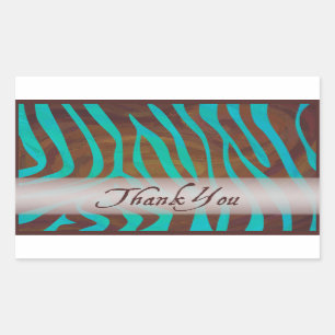 Adesivo Retangular Padrão Brown and Teal Zebra Obrigado