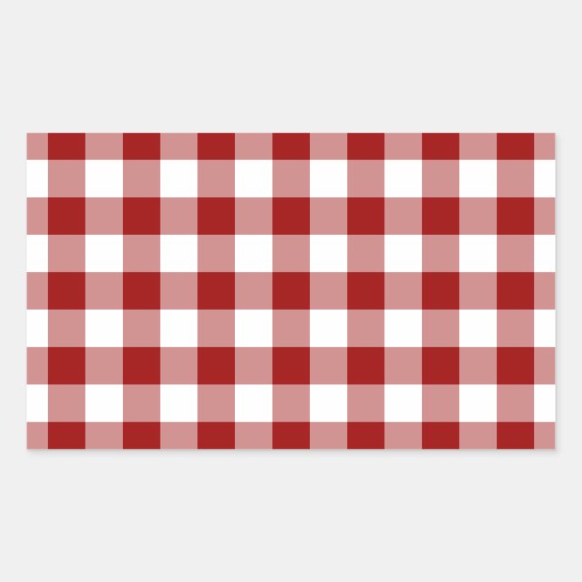 Adesivo Retangular Padrão de Gingham Vermelho e Branco (Frente)