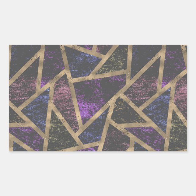 Adesivo Retangular Padrão de mosaico roxo e ouro (Frente)