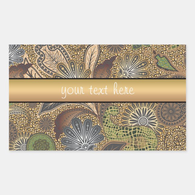 Adesivo Retangular Padrão de Paisley de Impressão Animal (Frente)