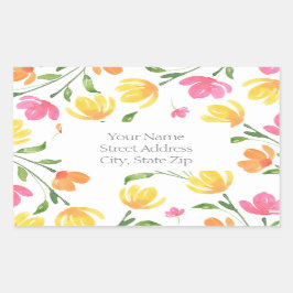 Adesivo Retangular Padrão de Sistemas Florais de Cor de Água Cor Lara