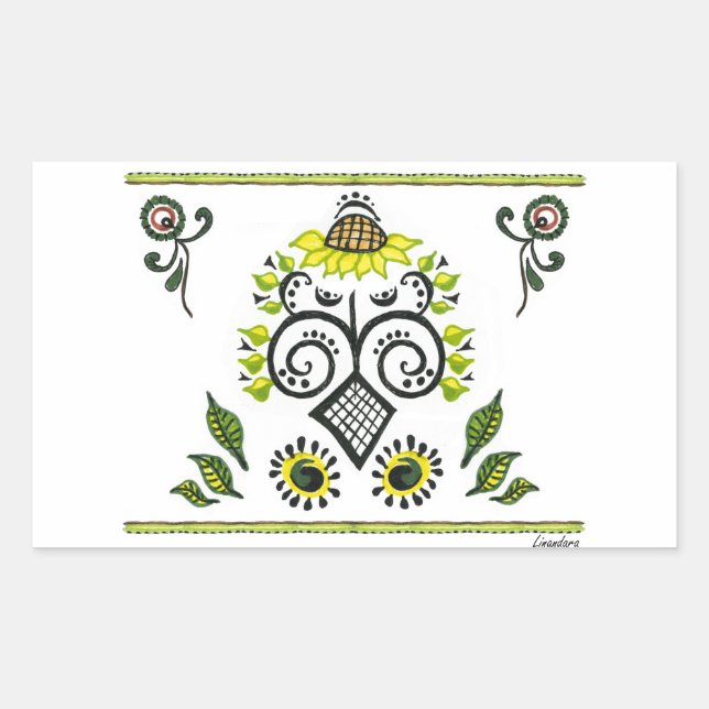 Adesivo Retangular Padrão de Sunflower Folk por Alexandra Cook (Frente)