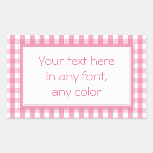 Adesivo Retangular Padrão de Verificação de Gingham Rosa (Frente)