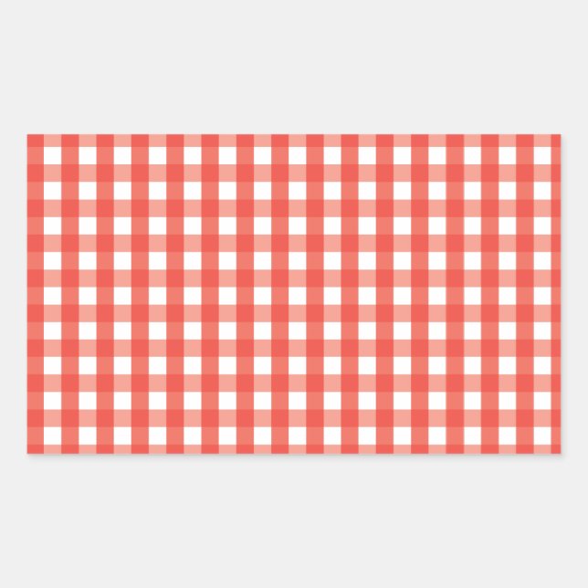 Adesivo Retangular Padrão de Verificação de Gingham Vermelho (Frente)