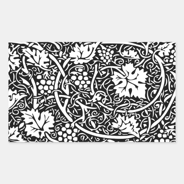 Adesivo Retangular Padrão de videira preta e branca de William Morris (Frente)
