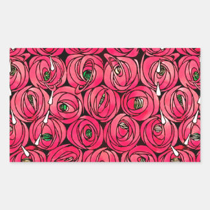 Adesivo Retangular Padrão Floral Art Nouveau Rosa Rennie Mackintosh