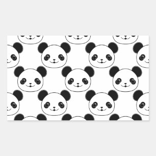 Adesivo Retangular Padrão Kawaii Panda Em Preto E Branco