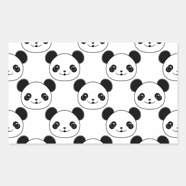 Adesivo Retangular Padrão Kawaii Panda Em Preto E Branco (Frente)