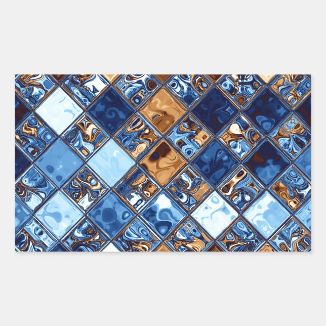 Adesivo Retangular Padrão Mosaico Azul Cowboy Bandana - Arte Original (Frente)