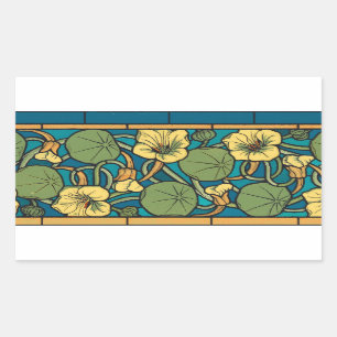 Adesivo Retangular Padrão Nouveau da Flor Nasturtium Amarelo Azul