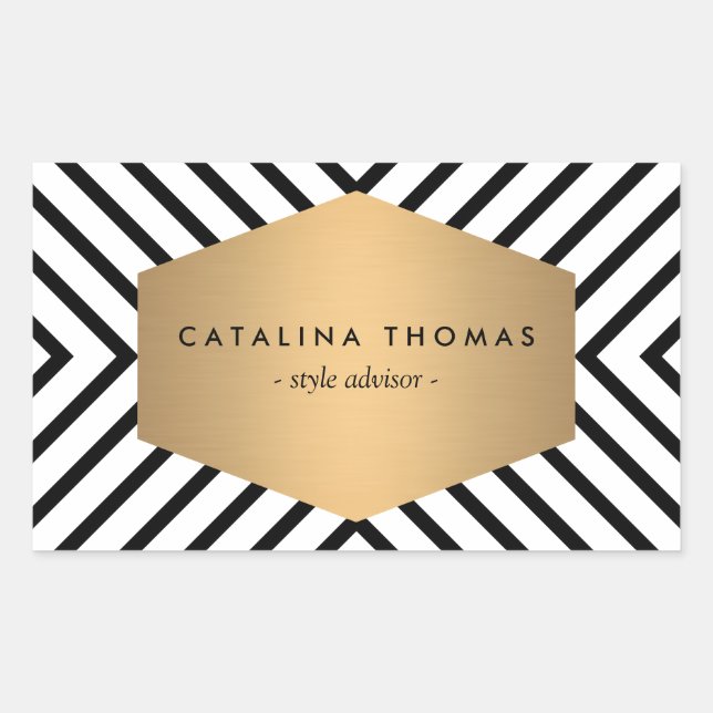 Adesivo Retangular Padrão preto e branco retrô com emblema Dourado (Frente)