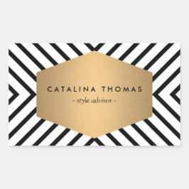 Adesivo Retangular Padrão preto e branco retrô com emblema Dourado