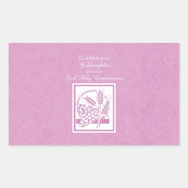 Adesivo Retangular Padrinha Primeira Comunhão, Rosa (Frente)
