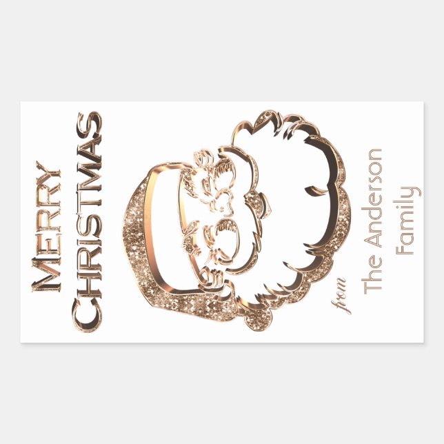 Adesivo Retangular Pai Natal Bonito Dourado Elegante Pai Natal (Frente)