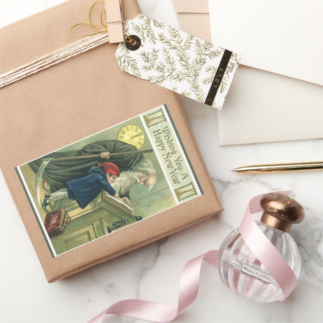 Adesivo Retangular Pai Tempo Desejando-lhe um Feliz ano novo (Presentear)