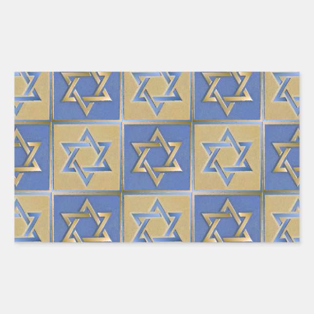 Adesivo Retangular Painéis de Arte Estrela de Davi Azul Dourado (Frente)