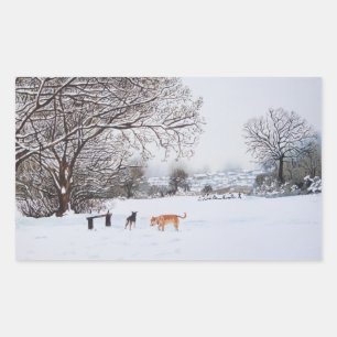 Adesivo Retangular paisagem da cena da neve dos cães com pintura das