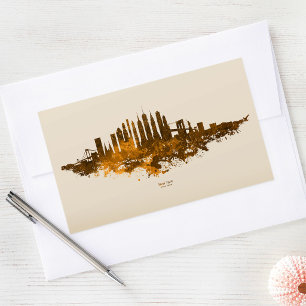 Adesivo Retangular Paisagem da Cidade de Nova York em aquarela laranj