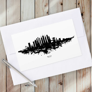 Adesivo Retangular Paisagem Urbana de Nova York em Aquarela Preto e B