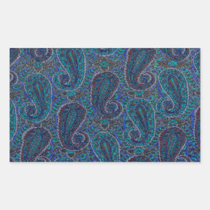 Adesivo Retangular Paisley Blue Indian Boho Art Pattern