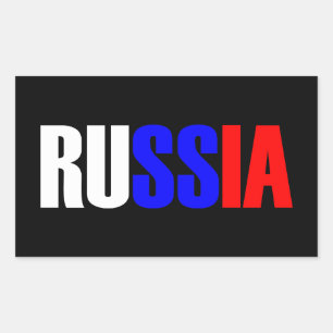 Adesivo Retangular Palavra RÚSSIA em bandeira tricolor color do paí