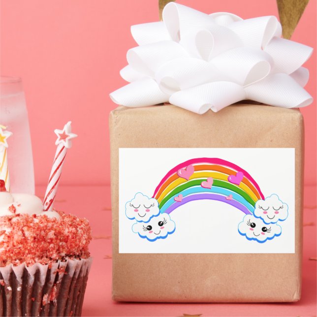 Adesivo Retangular Palhetas de Arco-Íris (Festa)