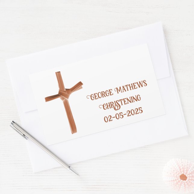 Adesivo Retangular Palm Cross Personalizado Christening & Communion (Envelope)