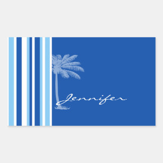 Adesivo Retangular Palma tropical; Bandas azuis e brancas