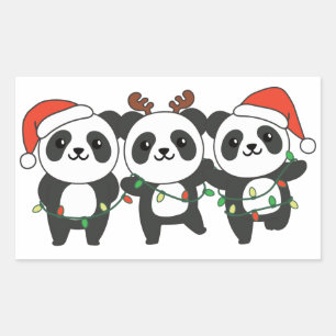 Adesivo Retangular Panda de Natal Animais Cujos Pandas