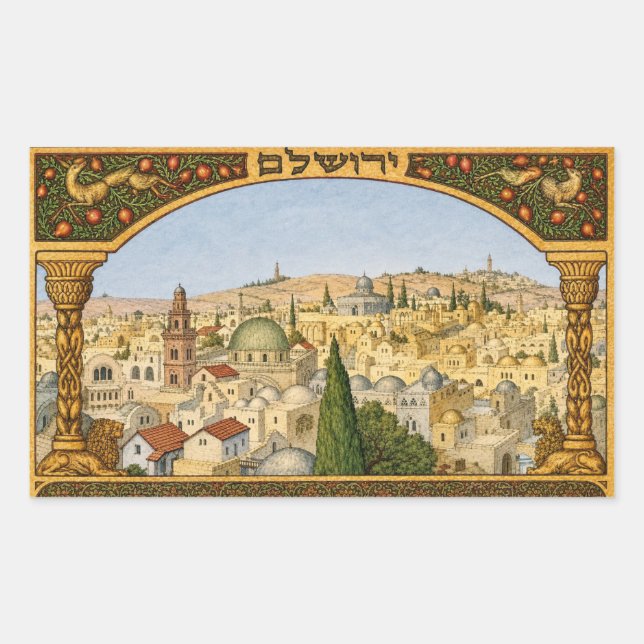Adesivo Retangular Panorama Antigo de Jerusalém (Frente)