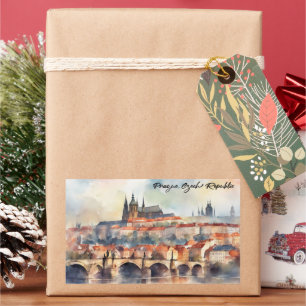 Adesivo Retangular Panorama de Praga República Tcheca em Aquarela