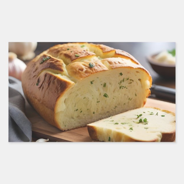 Adesivo Retangular Pão de alho no bloco de açougueiro (Frente)