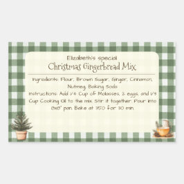 Adesivo Retangular Pão de Natal Mix Green Gingham Labels
