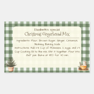Adesivo Retangular Pão de Natal Mix Green Gingham Labels
