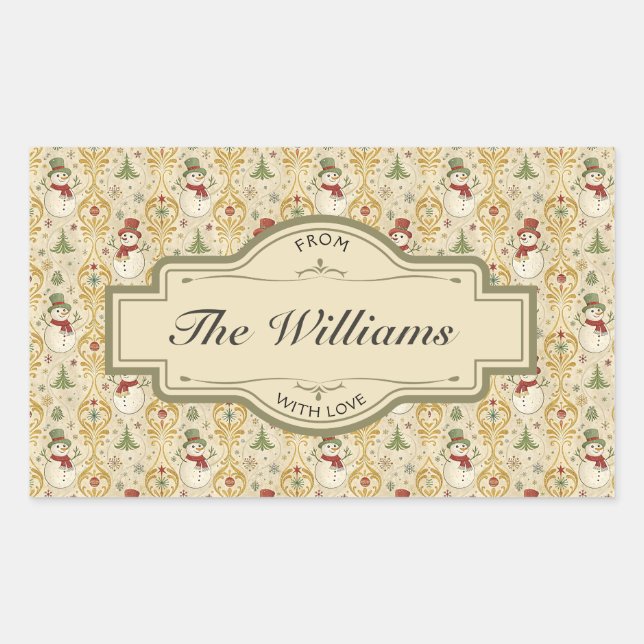 Adesivo Retangular Papai Noel Antigo & Árvore de Natal Personalizado (Frente)