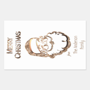 Adesivo Retangular Papai Noel Bonito Pai Natal Elegante Dourado