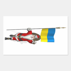 Adesivo Retangular Papai Noel com a bandeira da Ucrânia