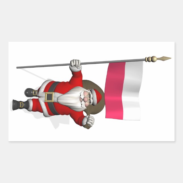 Adesivo Retangular Papai Noel Com Bandeira De Polônia (Frente)