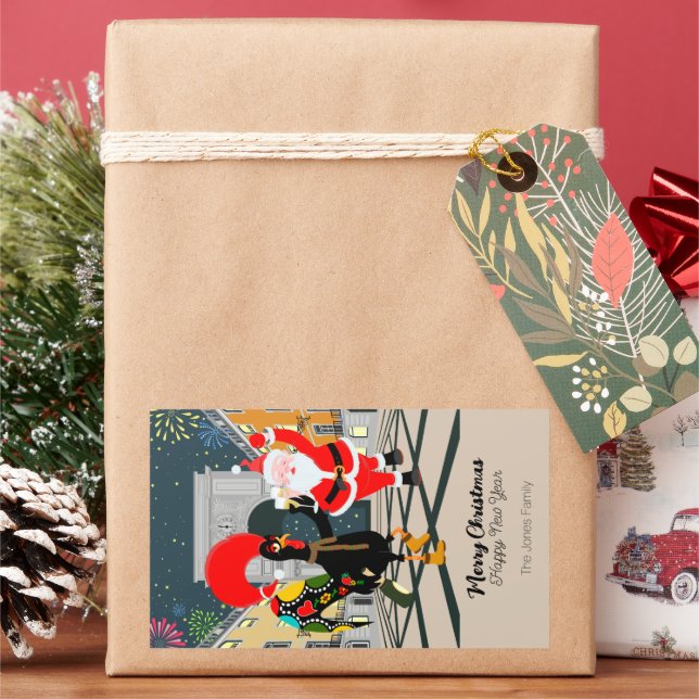 Adesivo Retangular Papai Noel e o tormento de champanhe do galo em No (Feriado)