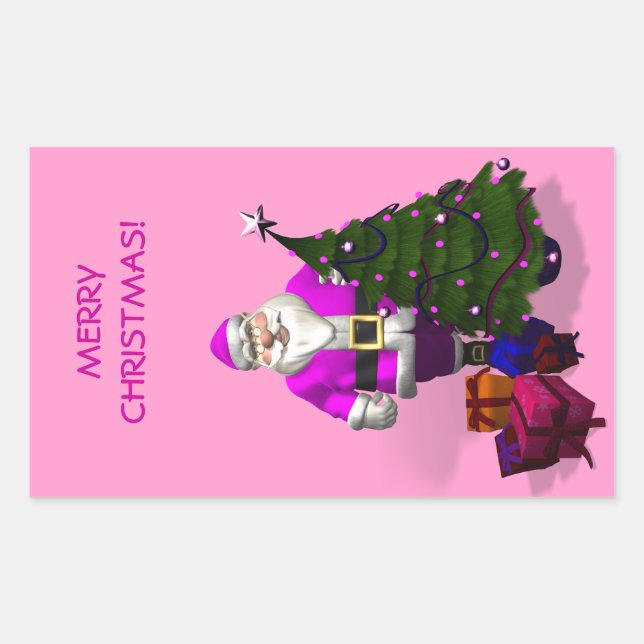 Adesivo Retangular Papai Noel Rosa (Frente)