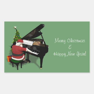 Adesivo Retangular Papai Noel Tocando Piano