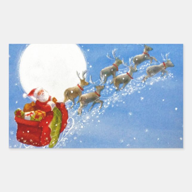 Adesivo Retangular Papais noeis com seu Reindeer voador (Frente)