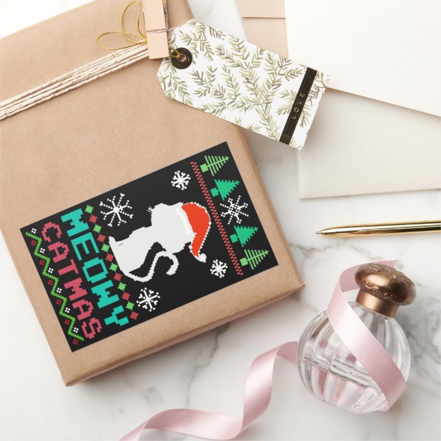 Adesivo Retangular Papais noeis de Natal de Meowy Catmas (Presentear)