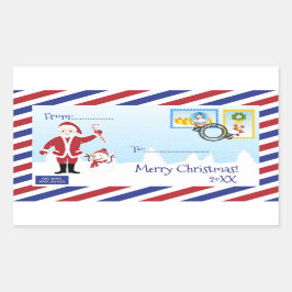 Adesivo Retangular Papais noeis de Natal Envelope aéreo
