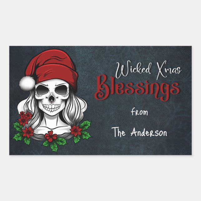 Adesivo Retangular Papais noeis Gótica Whimsical Natal Skull (Frente)